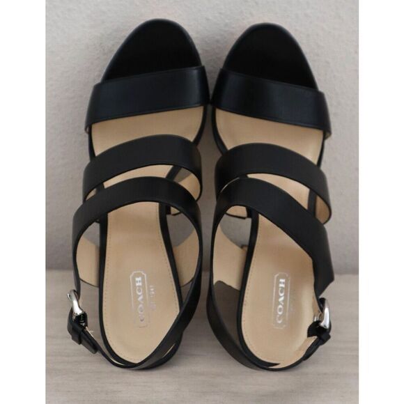 Coach Q1375 Women's Sz 10B Black Bertta Vachetta Leather Heeled Sandals - Picture 3 of 13